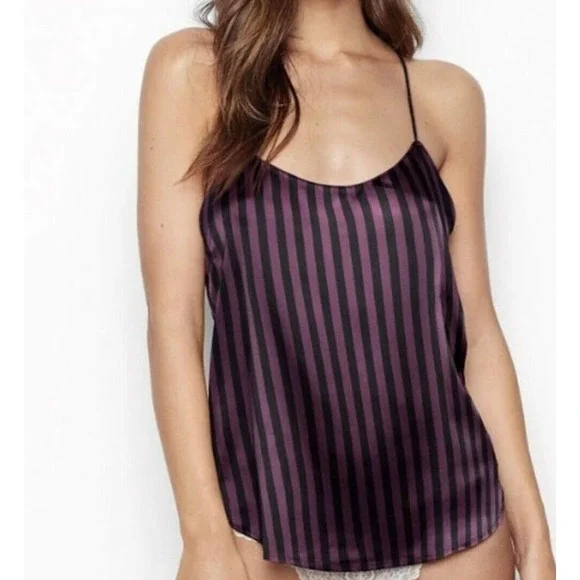 Victoria's Secret Sexy Sleepwear Soft Satin Cami Tank Pajama Top XS- Striped - Picture 1 of 7